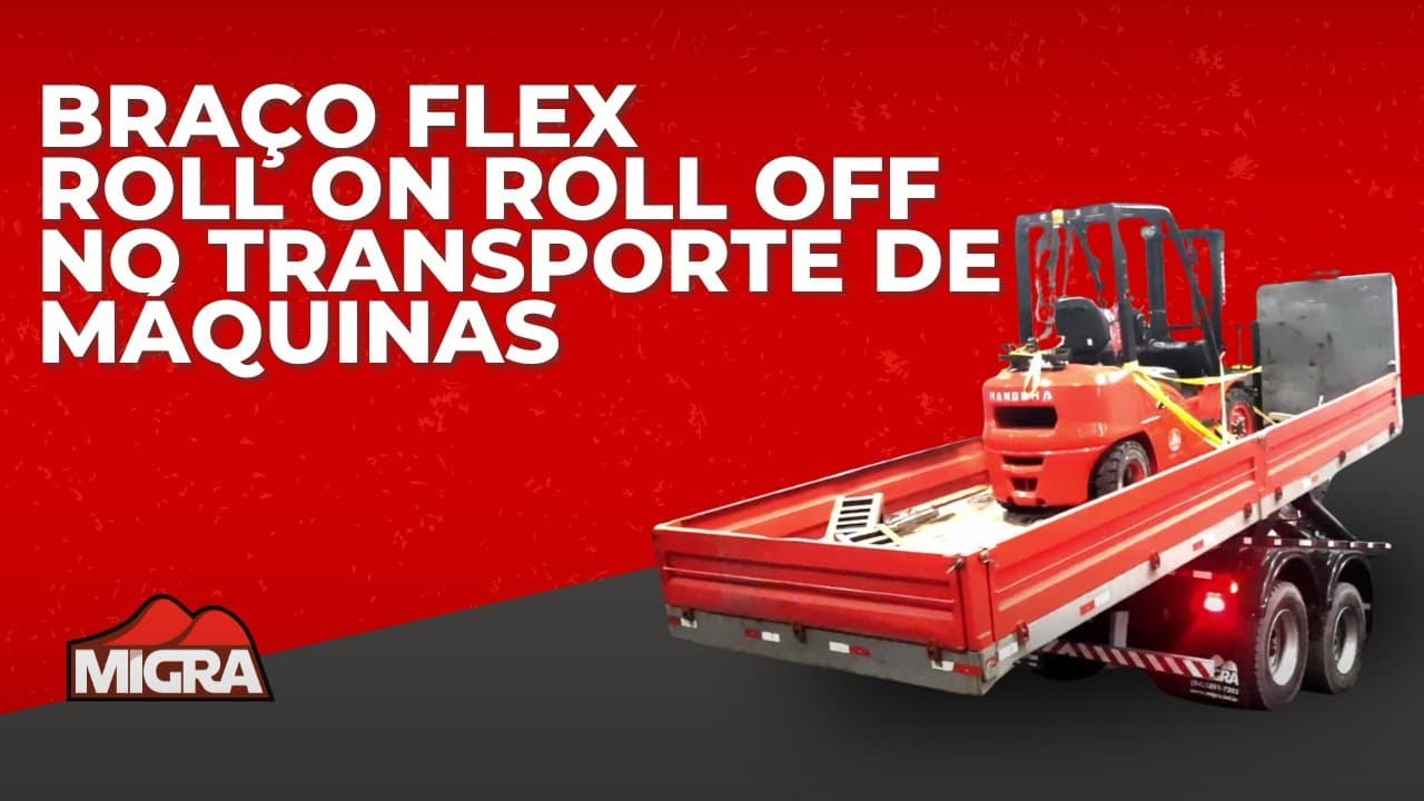 Thumbnail do vídeo: Uso de Equipamento Braço Flex Roll On Roll Off no transporte de máquinas diversas.